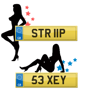 Naughty number plates, 53 XEY, STR 11P, B11 XOM